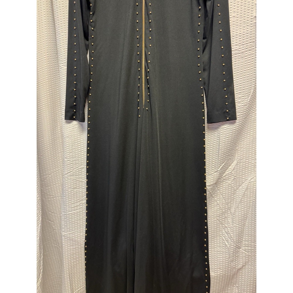 Vintage 1970s Bernie Bee New York Wide Leg Palazzo Jumpsuit Black Studded Zip MD - Picture 4 of 16